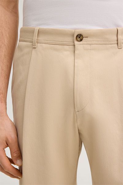 Baumwollmischung Beige Bundfaltenhose Relaxed Fit Herrenhose
