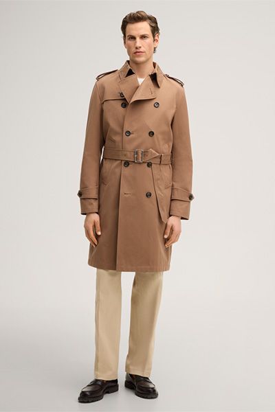 Trento Baumwoll-Doppelreiher-Trenchcoat in Camel Braun
