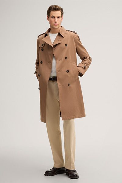 Trento Baumwoll-Doppelreiher-Trenchcoat in Camel Braun