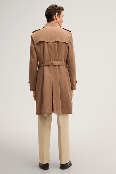 Trento Baumwoll-Doppelreiher-Trenchcoat in Camel Braun