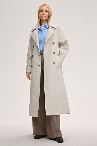 Laurèl Baumwoll-Seidenmix Trenchcoat in Ivory Doppelreihiger Maxi-Länge