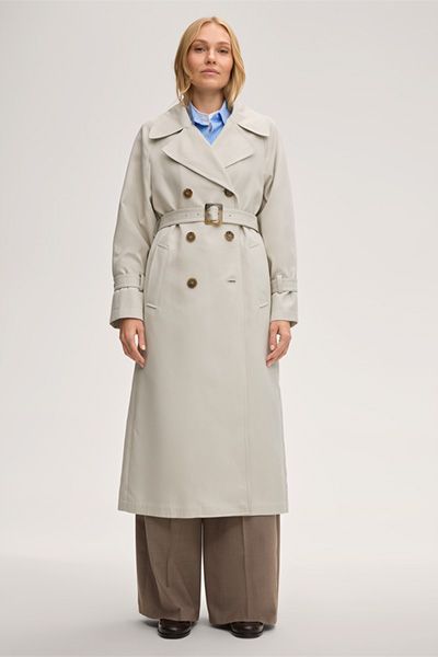 Laurèl Baumwoll-Seidenmix Trenchcoat in Ivory Doppelreihiger Maxi-Länge