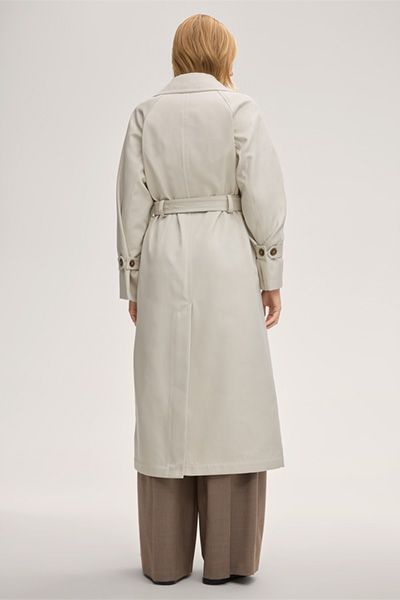 Laurèl Baumwoll-Seidenmix Trenchcoat in Ivory Doppelreihiger Maxi-Länge