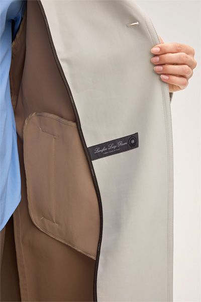 Laurèl Baumwoll-Seidenmix Trenchcoat in Ivory Doppelreihiger Maxi-Länge