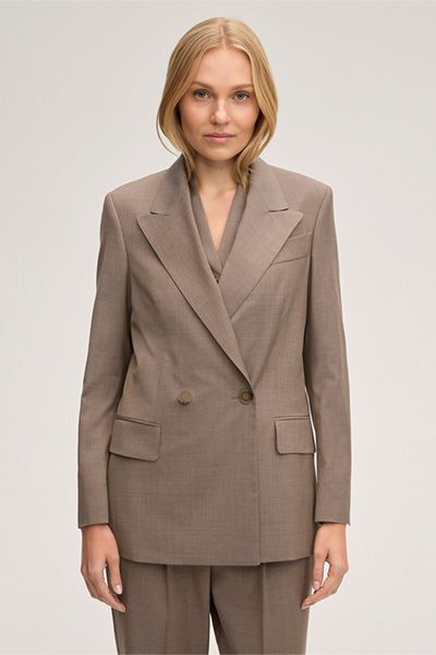 Estrato Woll-Doppelreiher-Blazer in Taupe mit steigendem Revers