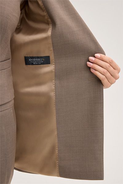Estrato Woll-Doppelreiher-Blazer in Taupe mit steigendem Revers