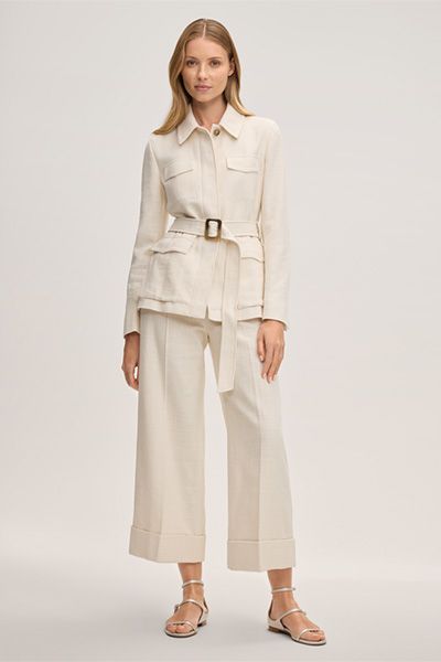 Hemdjacke in Ecru-Baumwollmischung Bouclé mit Gürtel