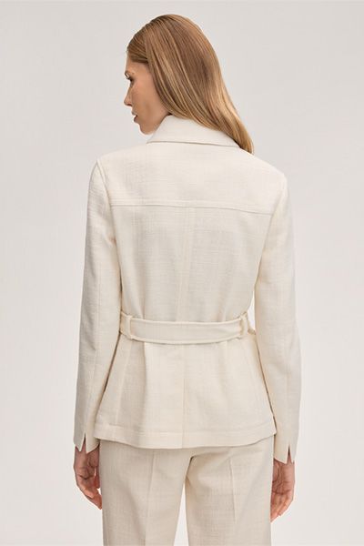 Hemdjacke in Ecru-Baumwollmischung Bouclé mit Gürtel