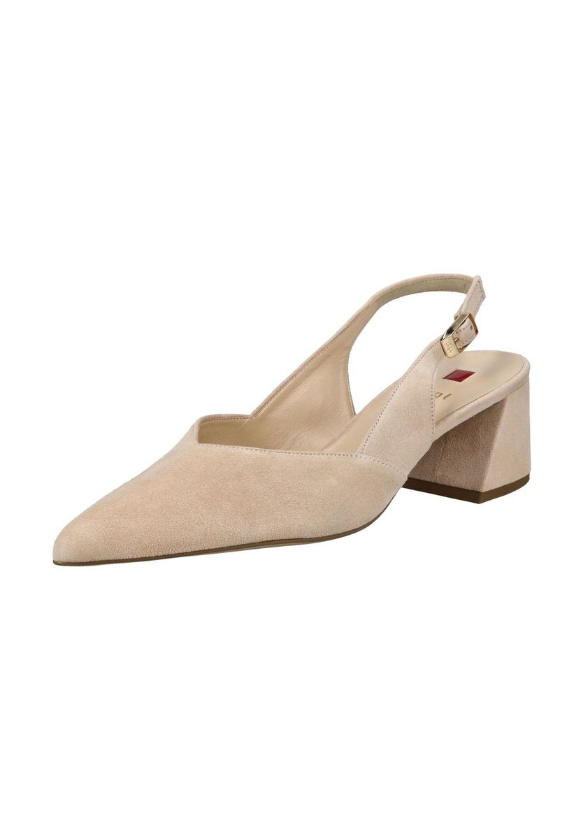 Beige Wildleder Slingback Blockabsatz Pumps