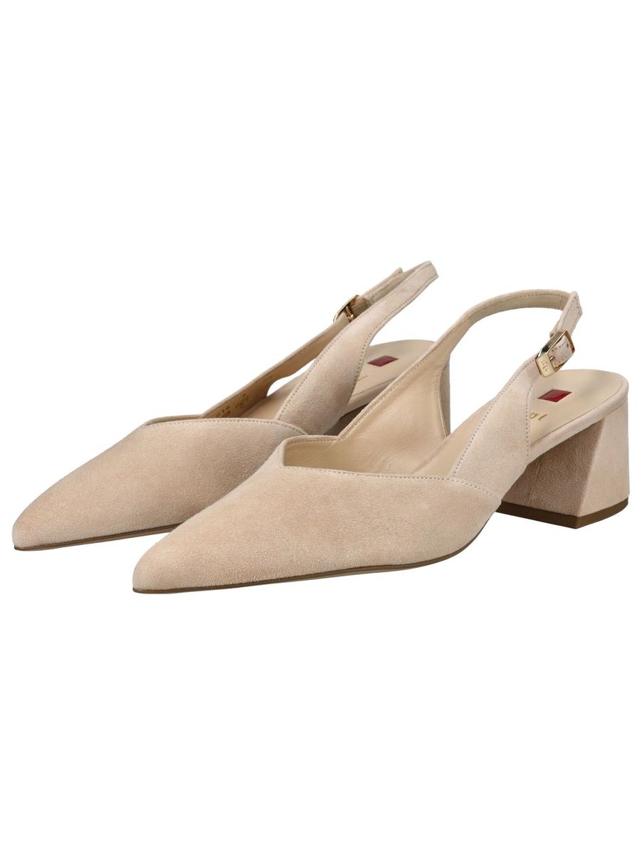 Beige Wildleder Slingback Blockabsatz Pumps