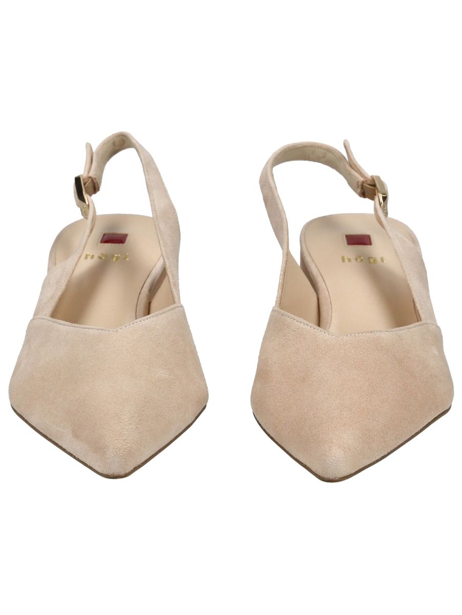 Beige Wildleder Slingback Blockabsatz Pumps
