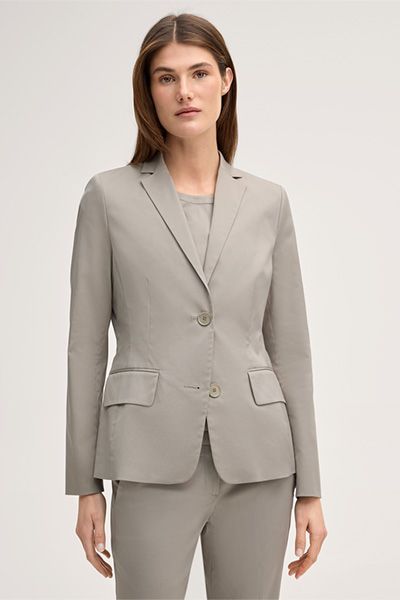 Baumwollstretch-Blazer in Greige mit Zwei-Knopf-Verschluss
