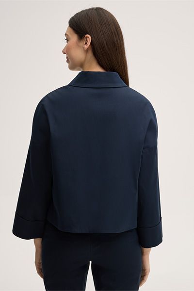 Navy Baumwollmix Cropped Blazer Jacke mit weiten Ärmeln