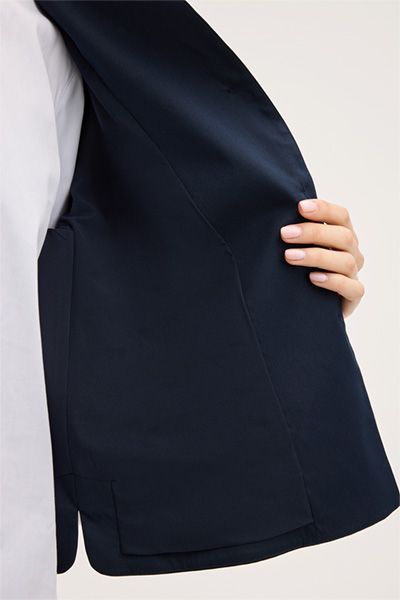 Navy Baumwollmix Cropped Blazer Jacke mit weiten Ärmeln