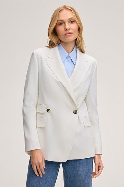 Bottega Brunelleschi Doppelreihiger Schurwoll-Stretch-Blazer in Ecru