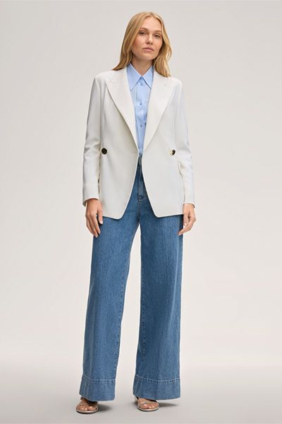 Bottega Brunelleschi Doppelreihiger Schurwoll-Stretch-Blazer in Ecru