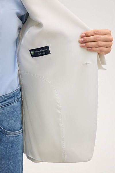 Bottega Brunelleschi Doppelreihiger Schurwoll-Stretch-Blazer in Ecru