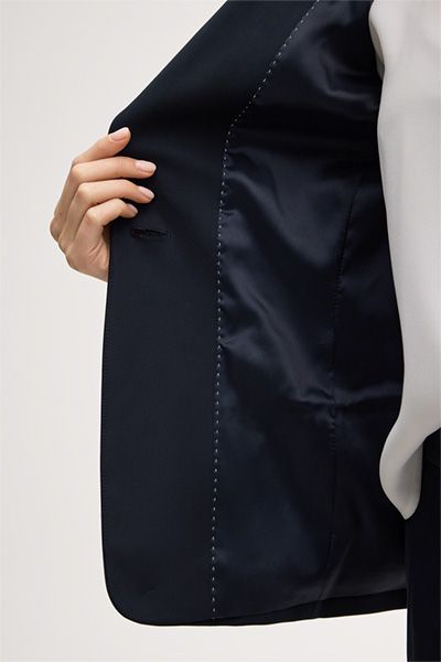 Marineblauer Double-Baumwoll-Stretch-Blazer Slim Fit taillierte Jacke