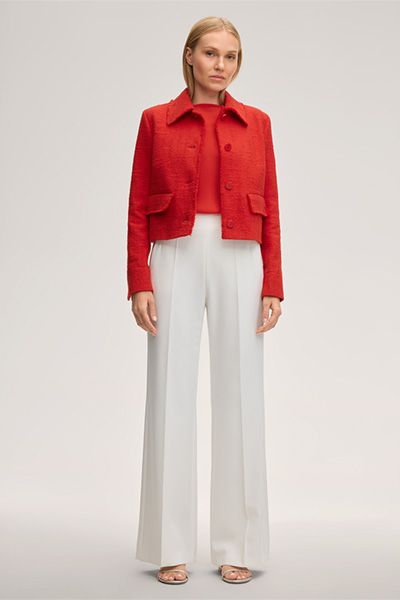 Sommer Tweed Kurzblazer aus rotem Baumwollgemisch, Kragen