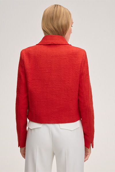 Sommer Tweed Kurzblazer aus rotem Baumwollgemisch, Kragen