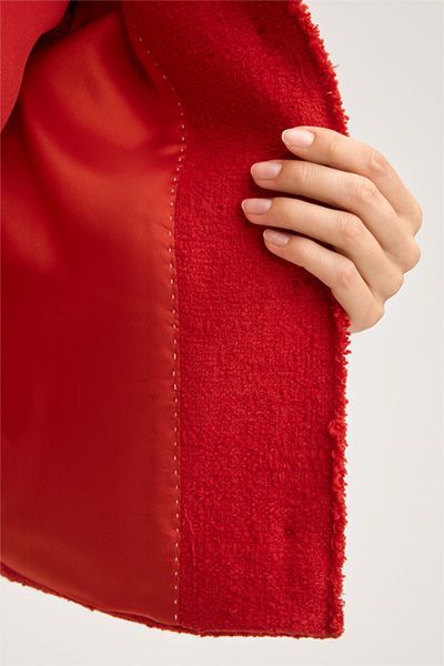 Sommer Tweed Kurzblazer aus rotem Baumwollgemisch, Kragen