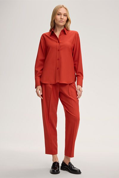 Elegante Hemdbluse aus Woll-Twill in Rot-Orange