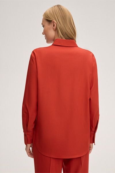 Elegante Hemdbluse aus Woll-Twill in Rot-Orange