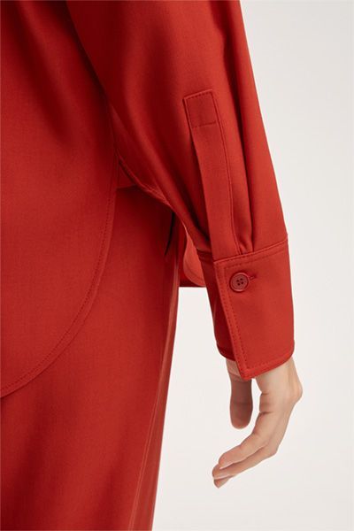 Elegante Hemdbluse aus Woll-Twill in Rot-Orange