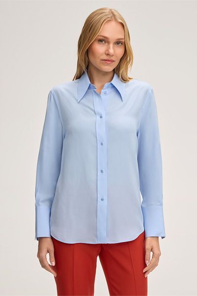Lyocell-Bluse in Hellblau mit klassischem Kragen und Manschetten