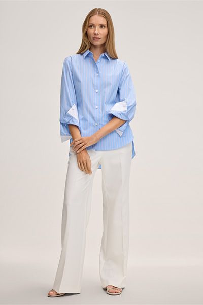 W Collection Gestreifte Baumwoll-Hemdbluse in Hellblau