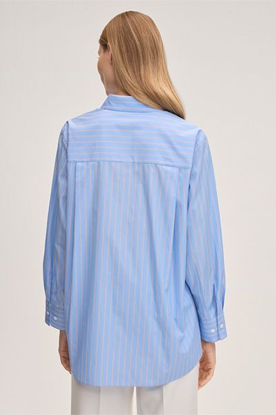 W Collection Gestreifte Baumwoll-Hemdbluse in Hellblau