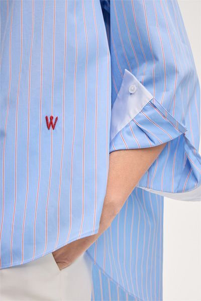 W Collection Gestreifte Baumwoll-Hemdbluse in Hellblau