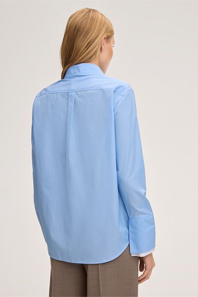 Popeline-Baumwoll-Hemdbluse in Hellblau mit Manschetten
