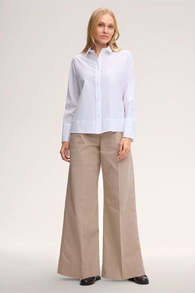 Popeline Baumwoll Weiß Bluse Hemd mit Knopfleiste und Kragen