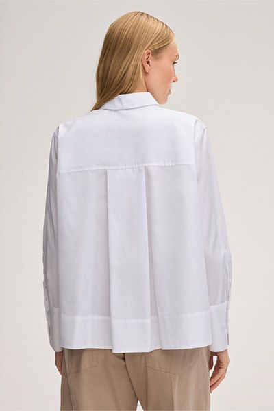 Popeline Baumwoll Weiß Bluse Hemd mit Knopfleiste und Kragen