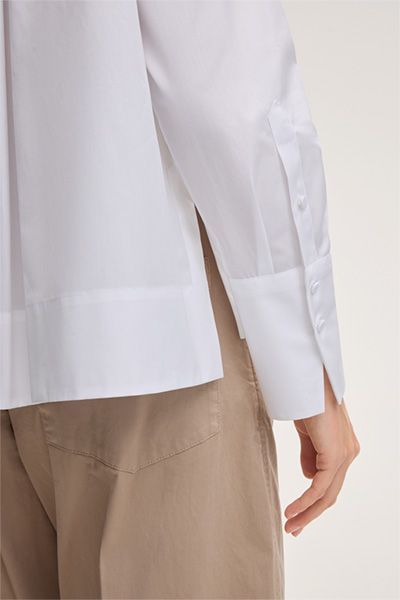 Popeline Baumwoll Weiß Bluse Hemd mit Knopfleiste und Kragen