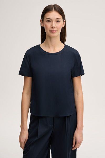 Marc O'Polo Baumwollstretch Marineblaues Cropped Bluse mit Rundhalsausschnitt