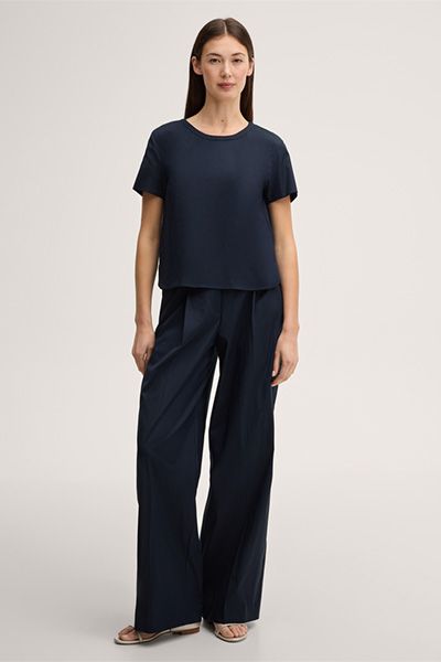 Marc O'Polo Baumwollstretch Marineblaues Cropped Bluse mit Rundhalsausschnitt