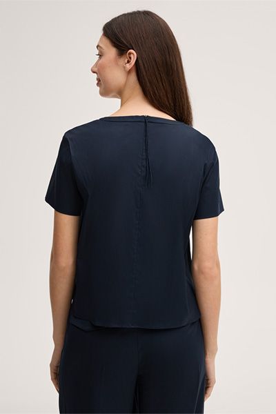 Marc O'Polo Baumwollstretch Marineblaues Cropped Bluse mit Rundhalsausschnitt
