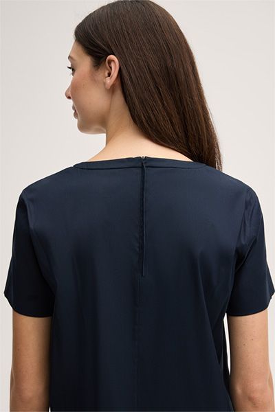 Marc O'Polo Baumwollstretch Marineblaues Cropped Bluse mit Rundhalsausschnitt