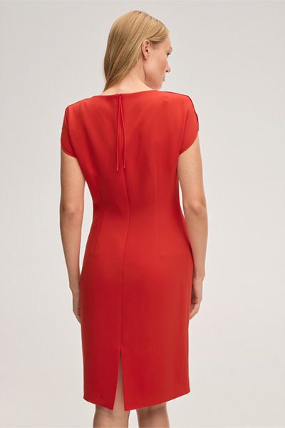 Shift Kleid Midi Länge Rot Triacetat Kurze Flügelärmel