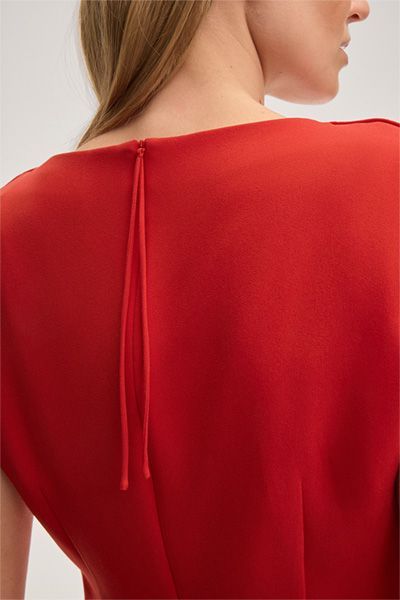 Shift Kleid Midi Länge Rot Triacetat Kurze Flügelärmel