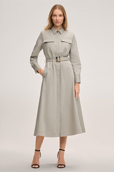 Drykorn Double-Baumwollstretch-Trench-Kleid in Midi-Länge in Greige