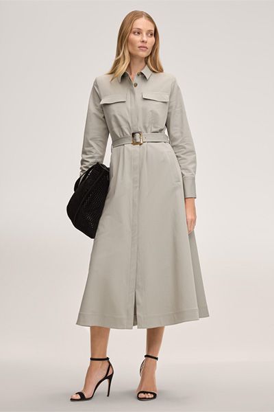Drykorn Double-Baumwollstretch-Trench-Kleid in Midi-Länge in Greige