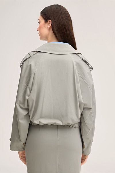 Marc Cain Greige Baumwoll-Stretch Trench Blazer Jacke Kurz