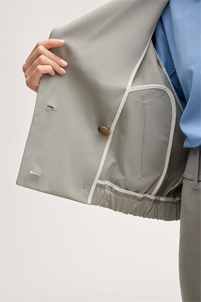 Marc Cain Greige Baumwoll-Stretch Trench Blazer Jacke Kurz