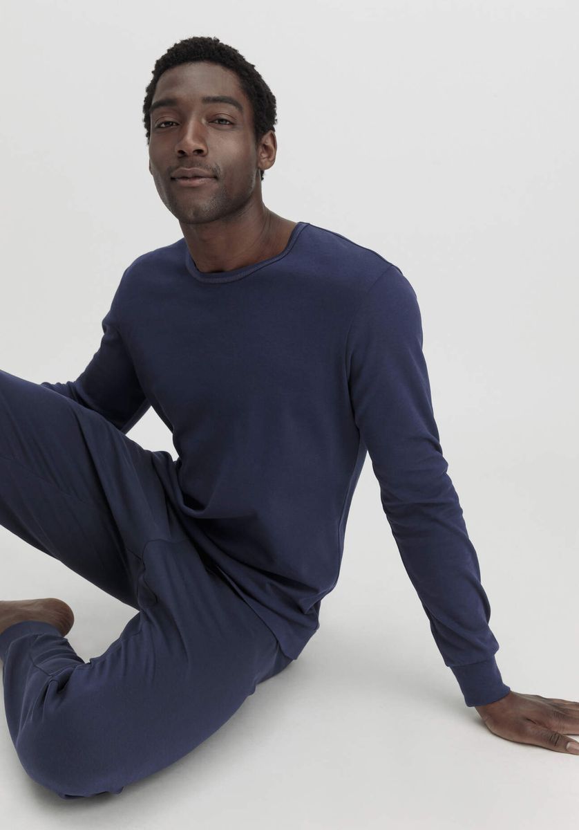 hessnatur Herren Pyjama PURE NATURE aus Bio-Baumwolle - blau - Größe 46