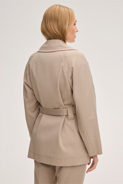 Beige Baumwolle Double Weave Trench Jacke mit Gürtel und Revers