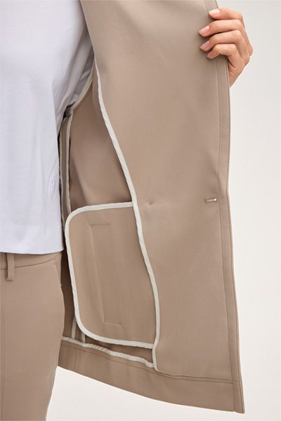 Beige Baumwolle Double Weave Trench Jacke mit Gürtel und Revers