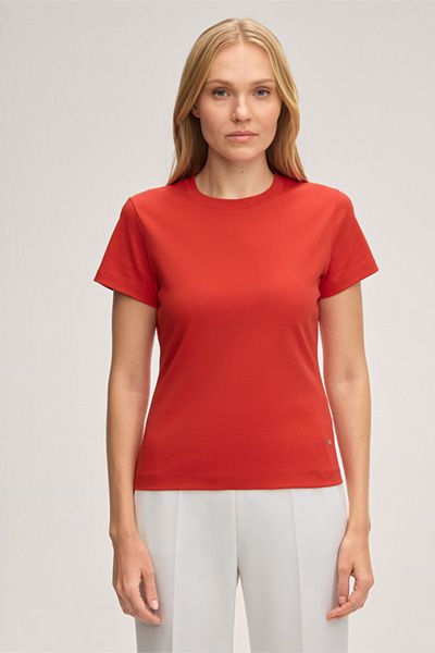 Baumwoll-Interlock T-Shirt in Rot mit Rundhalsausschnitt
